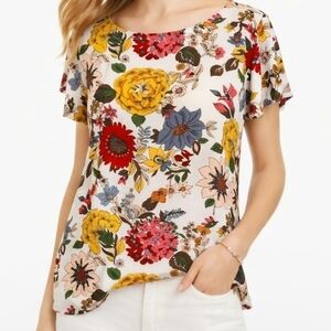 LOFT Floral Print Short Sleeve Top Size XS